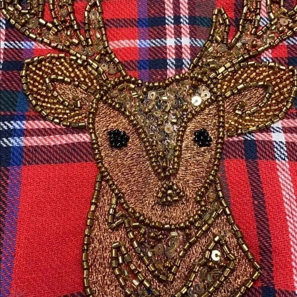 TWO’S Company Plaid Sequin Deer Cosmetic Bag NEW